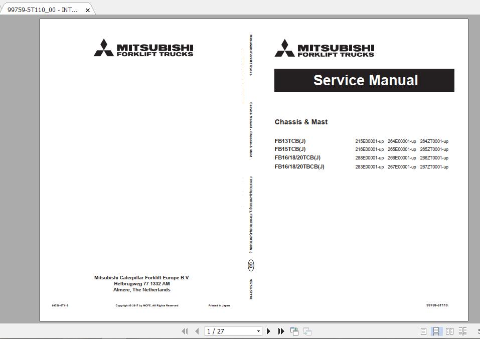Mitsubishi Forklift FB15TCBJ Service Manual 1 1