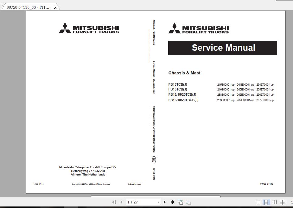 Mitsubishi Forklift FB15TCB Service Manual 1