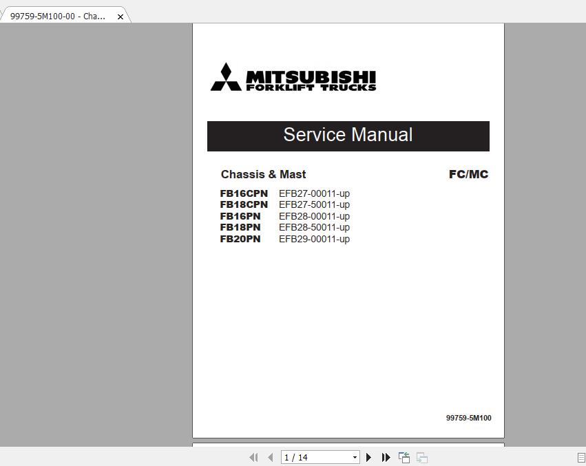Mitsubishi Forklift FB16CPN Service Manual 1