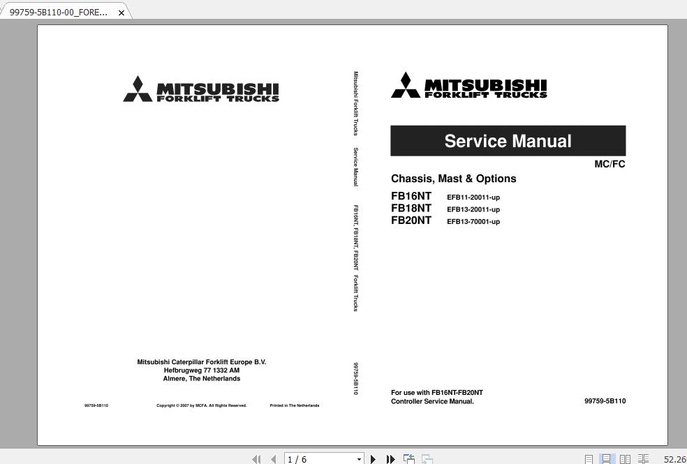 Mitsubishi Forklift FB18NT Service Manual 1
