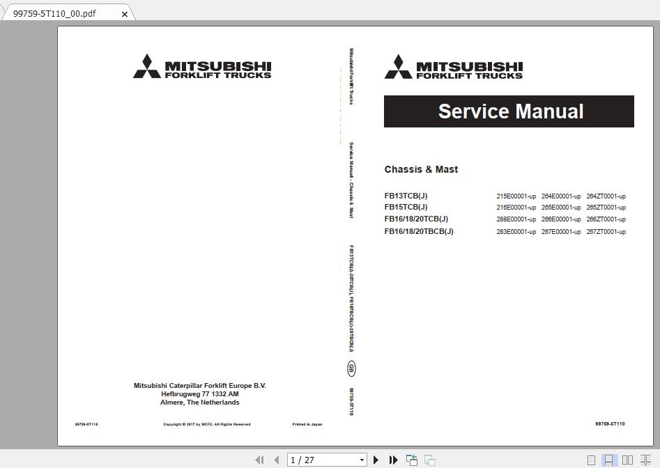 Mitsubishi Forklift FB20TBCBJ Service Manual 1