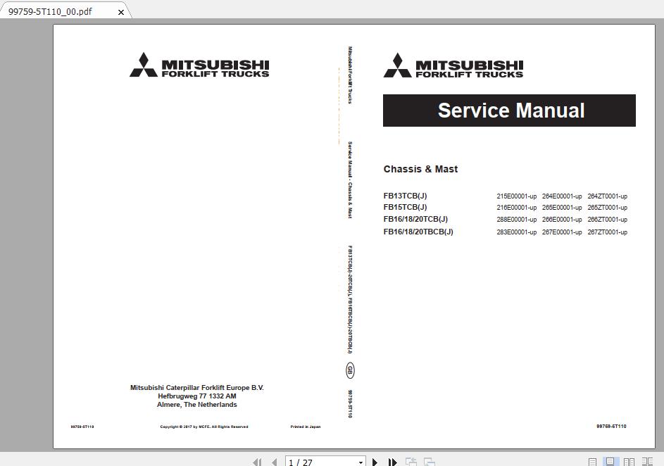Mitsubishi Forklift FB20TBCB Service Manual 1