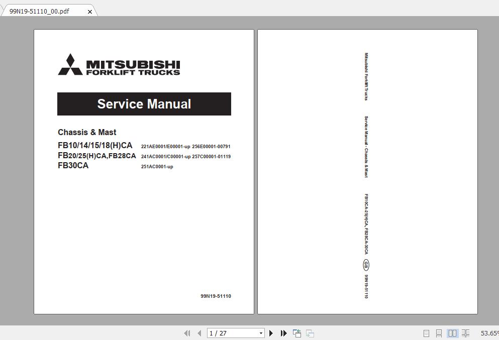 Mitsubishi Forklift FB25CA Service Manual 1