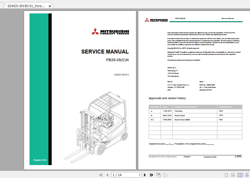 Mitsubishi Forklift FB25CN Service Manual 1
