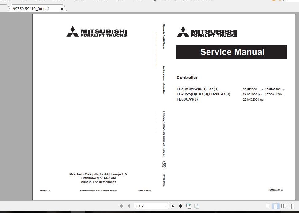 Mitsubishi Forklift FB28CA1J Service Manual 1