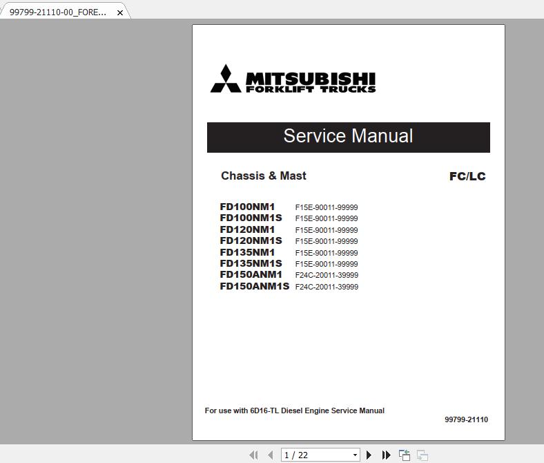 Mitsubishi Forklift FD100NM1S Service Manual 1
