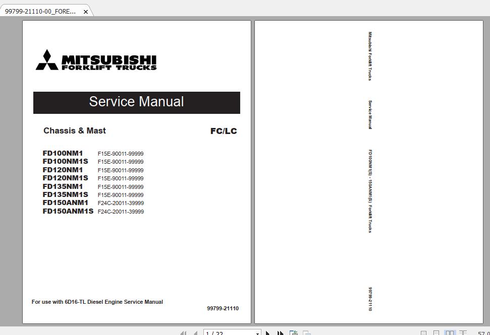 Mitsubishi Forklift FD100NM1 Service Manual 1