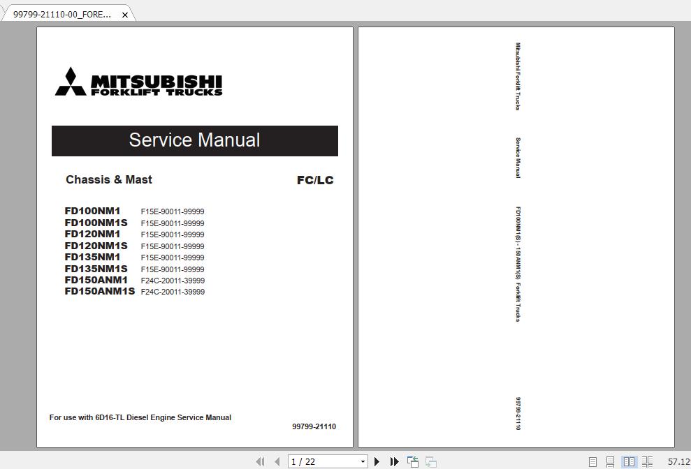 Mitsubishi Forklift FD120NM1S Service Manual 1