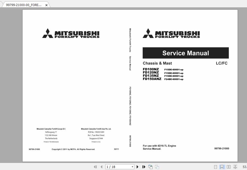 Mitsubishi Forklift FD120NZ Service Manual 1