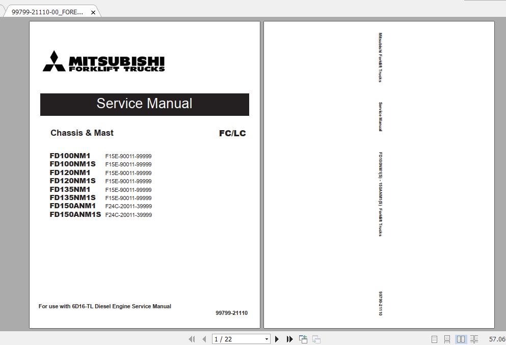 Mitsubishi Forklift FD135NM1S Service Manual 1
