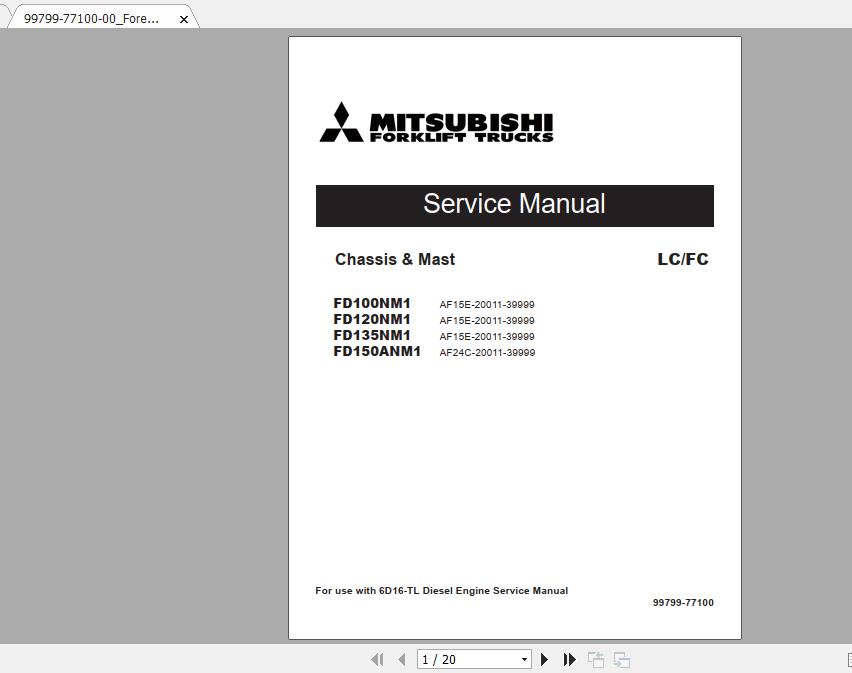 Mitsubishi Forklift FD135NM1 Service Manual 1