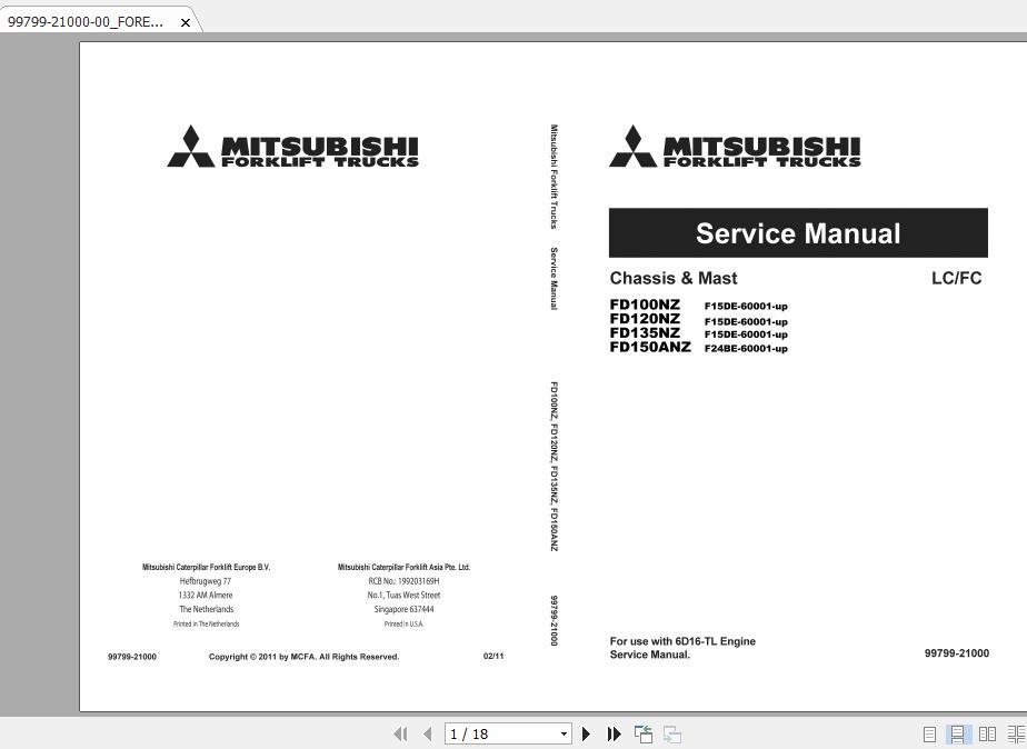 Mitsubishi Forklift FD135NZ Service Manual 1
