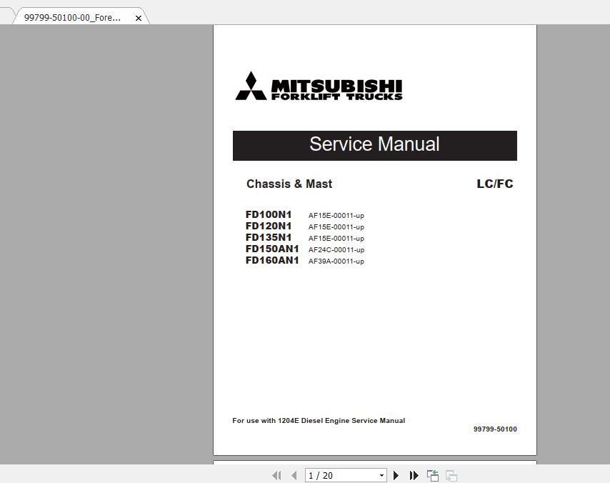 Mitsubishi Forklift FD150AN1 Service Manual 1
