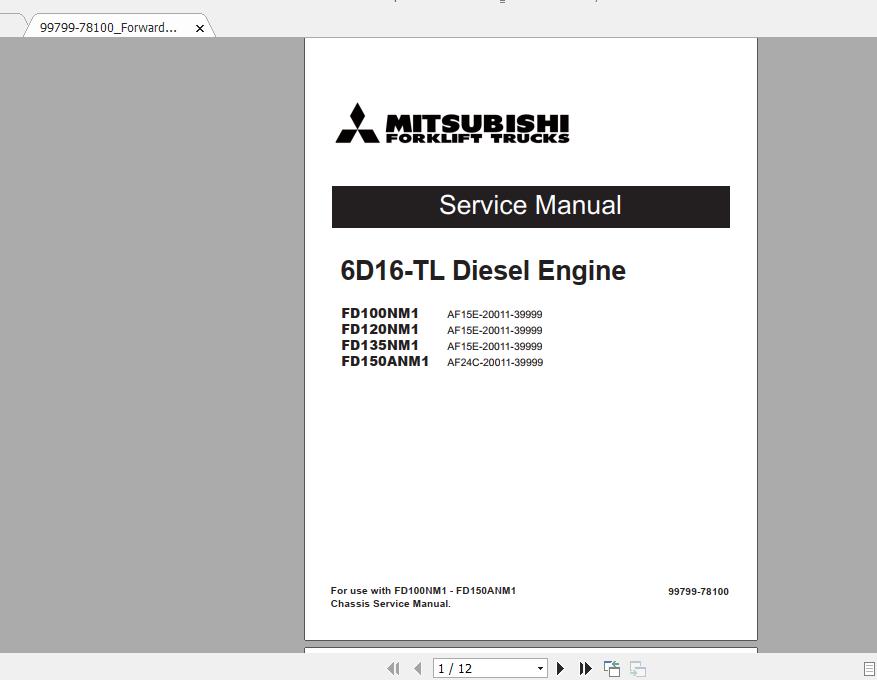 Mitsubishi Forklift FD150ANM1S Service Manual 1 2