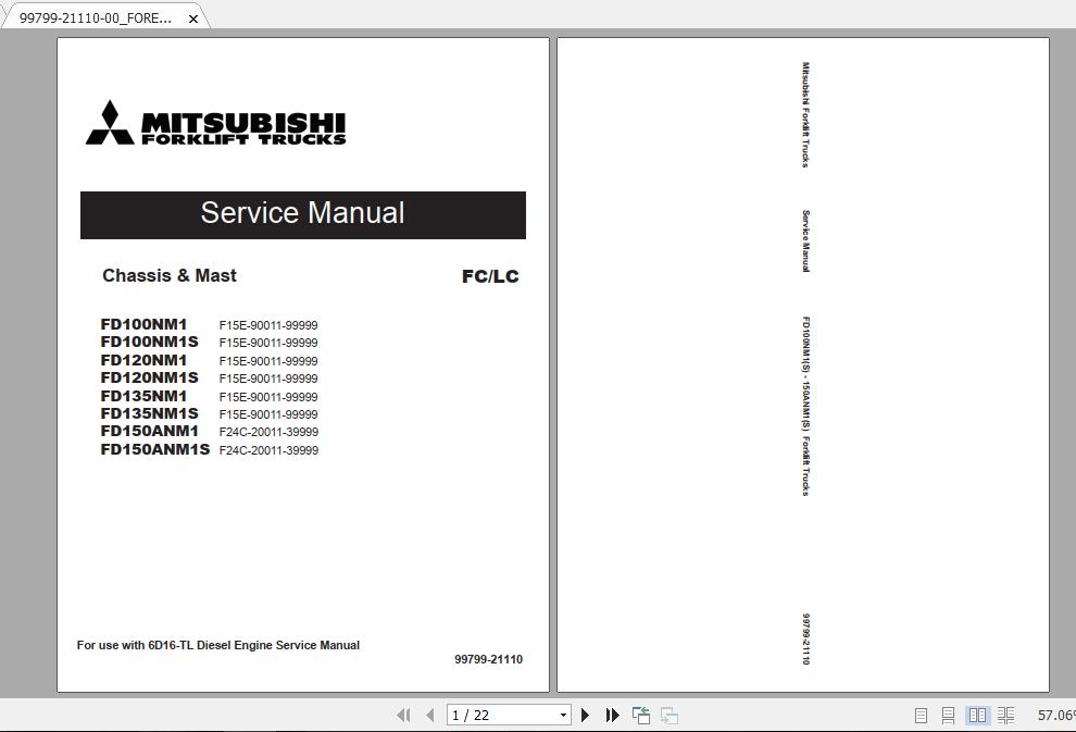 Mitsubishi Forklift FD150ANM1S Service Manual 2 2