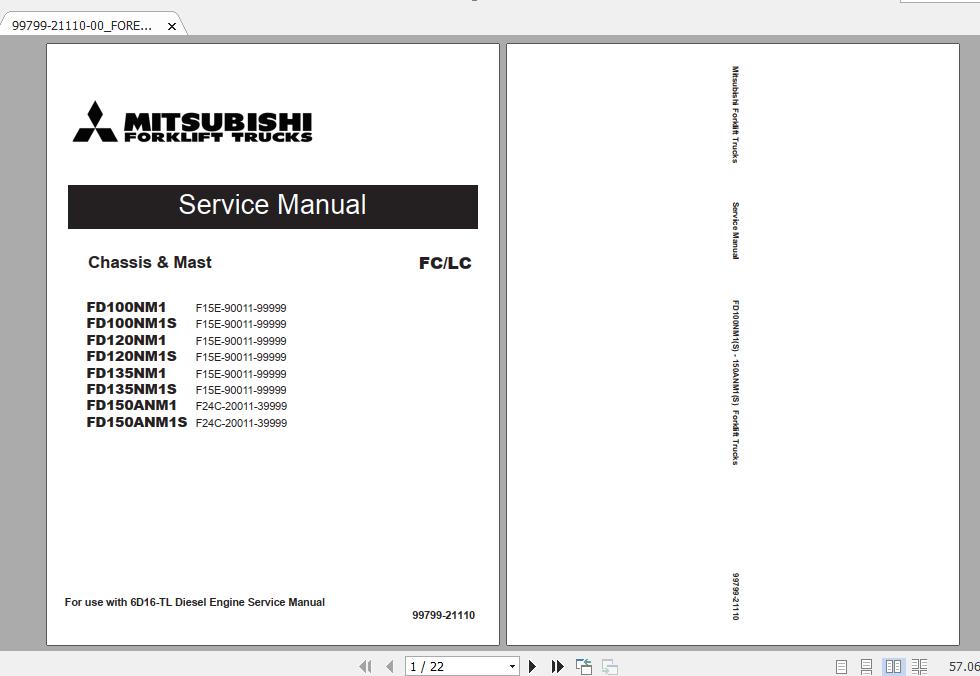 Mitsubishi Forklift FD150ANM1 Service Manual 1