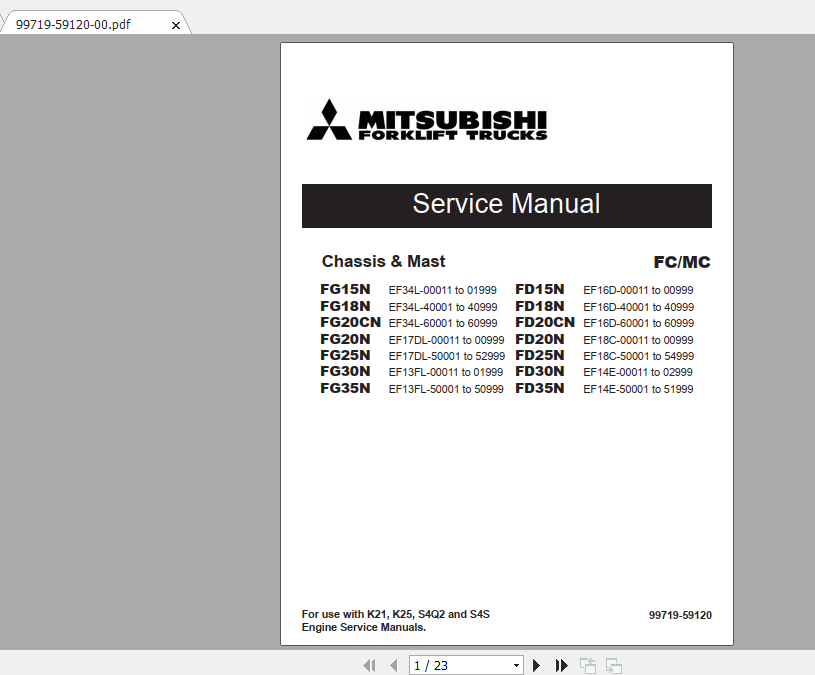Mitsubishi Forklift FD18N Service Manual 1