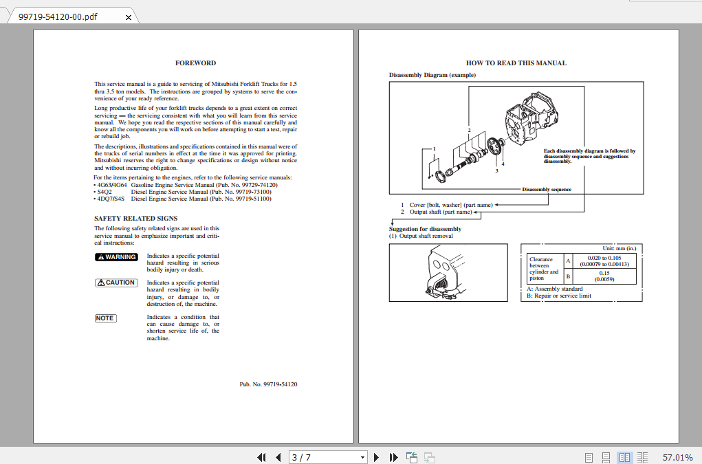 Mitsubishi Forklift FD25K MC Service Manual 1