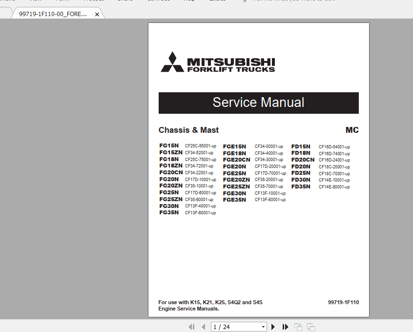 Mitsubishi Forklift FD30N Service Manual 1