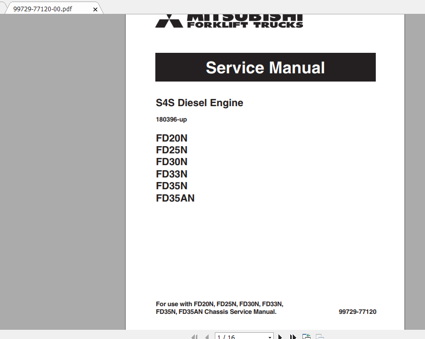 Mitsubishi Forklift FD33N Service Manual 1