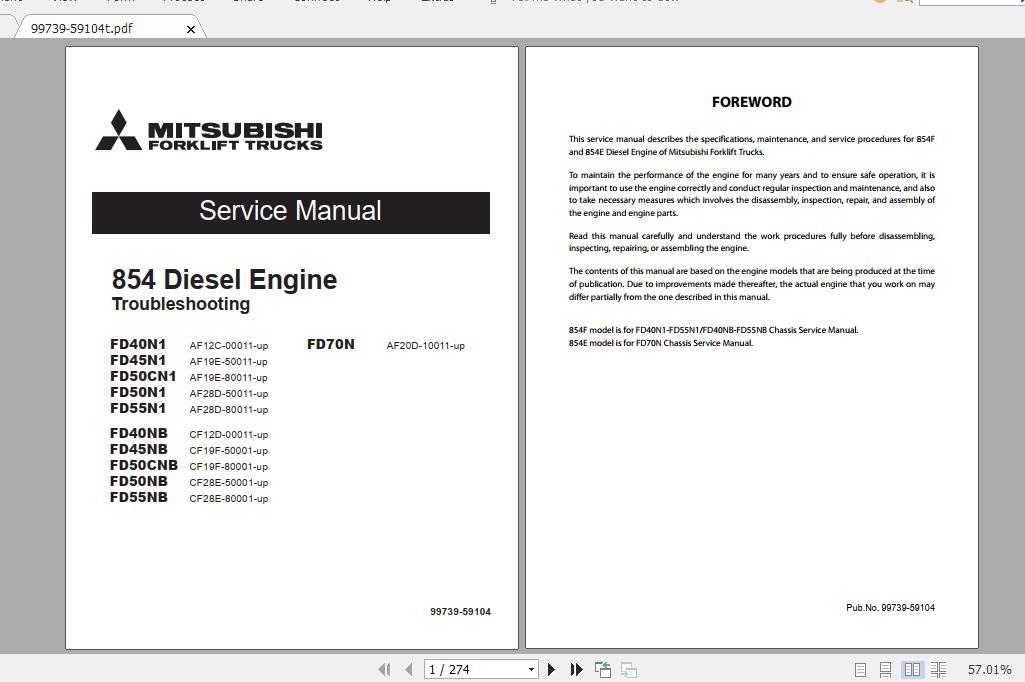 Mitsubishi Forklift FD50CN1 Service Manual 1