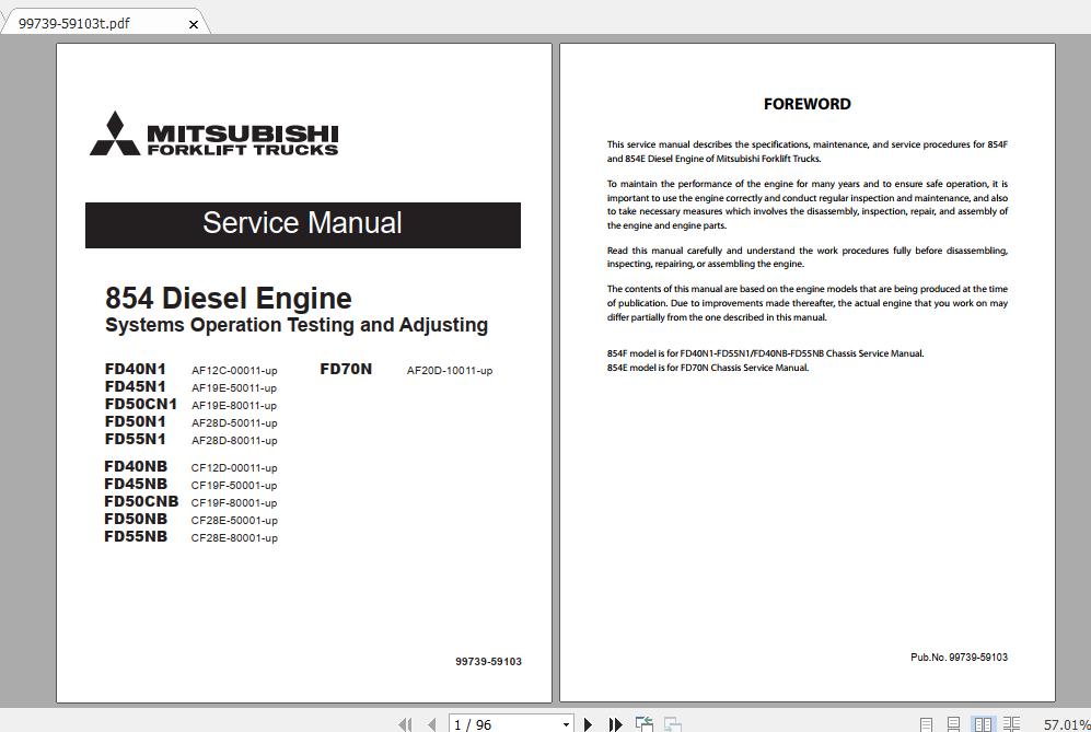 Mitsubishi Forklift FD50CN1 Service Manual 2