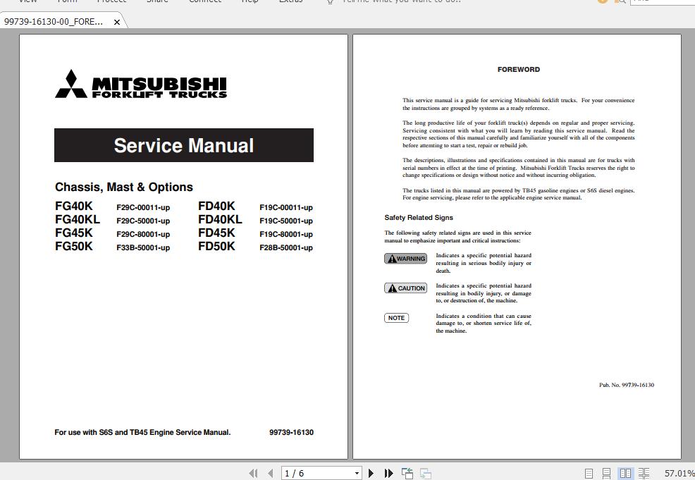 Mitsubishi Forklift FD50K Service Manual 1