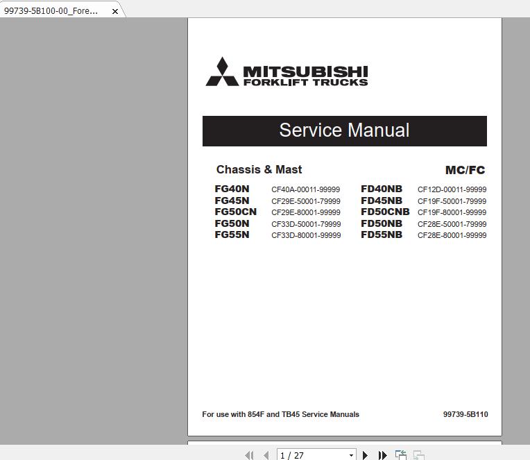 Mitsubishi Forklift FD50NB Service Manual 1