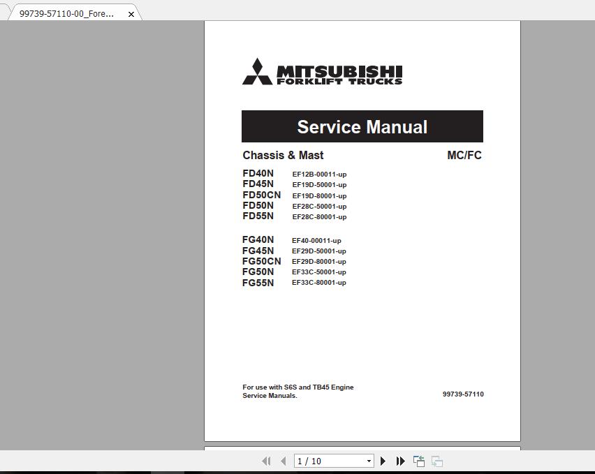 Mitsubishi Forklift FD55N Service Manual 1