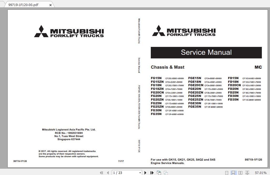 Mitsubishi Forklift FG18ZN Service Manual 1
