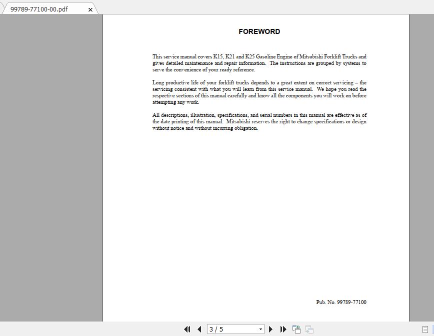 Mitsubishi Forklift FG20CNM Service Manual 1