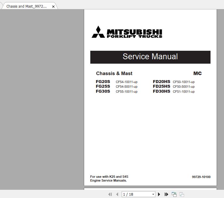 Mitsubishi Forklift FG20S Service Manual 1
