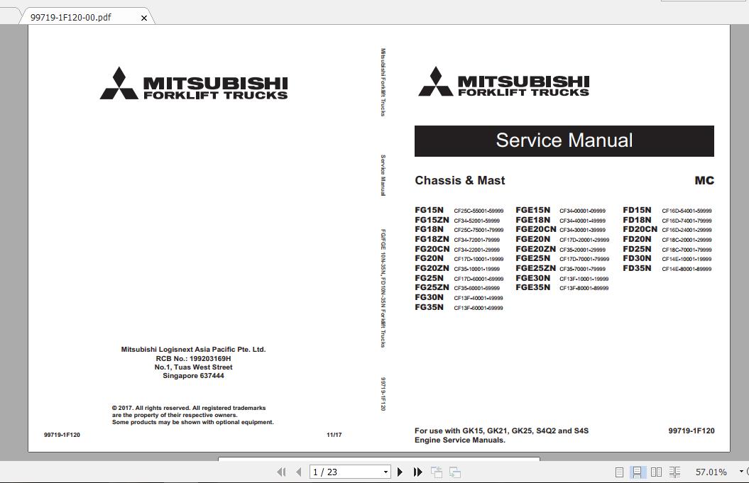 Mitsubishi Forklift FG20ZN Service Manual 1