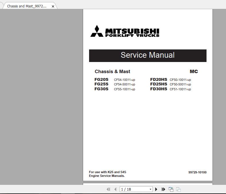 Mitsubishi Forklift FG30S Service Manual 1