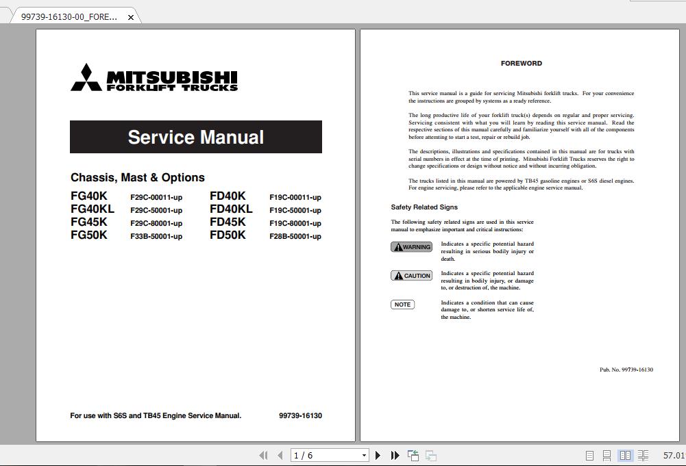 Mitsubishi Forklift FG50K Service Manual 1