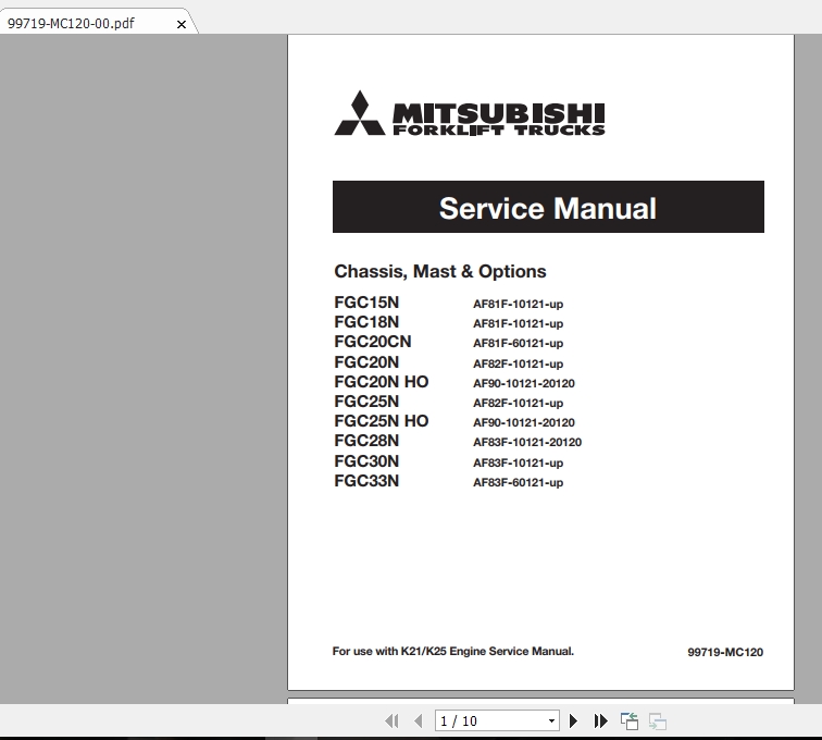 Mitsubishi Forklift FGC20CN Service Manual 1