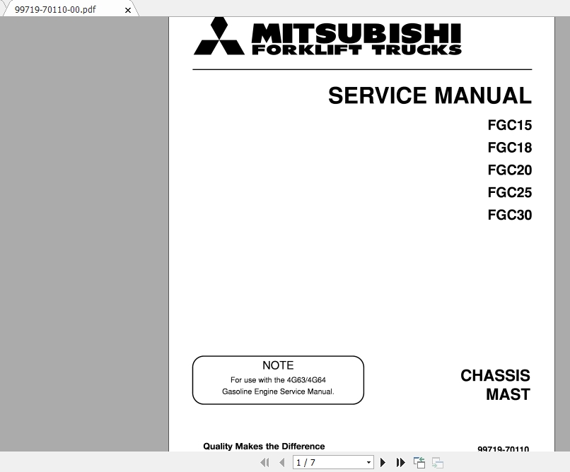 Mitsubishi Forklift FGC20HP Service Manual 1