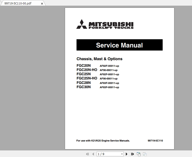 Mitsubishi Forklift FGC20N HO Service Manual 1