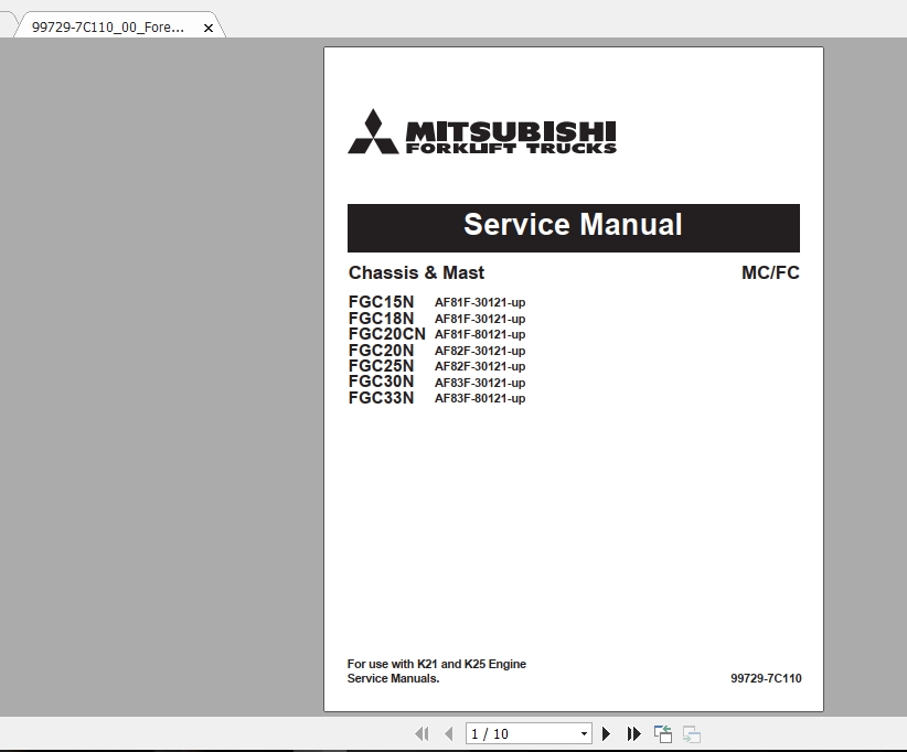 Mitsubishi Forklift FGC20N Service Manual 0