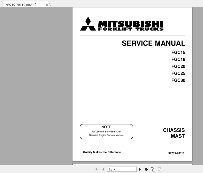 Mitsubishi Forklift FGC20 Service Manual 0