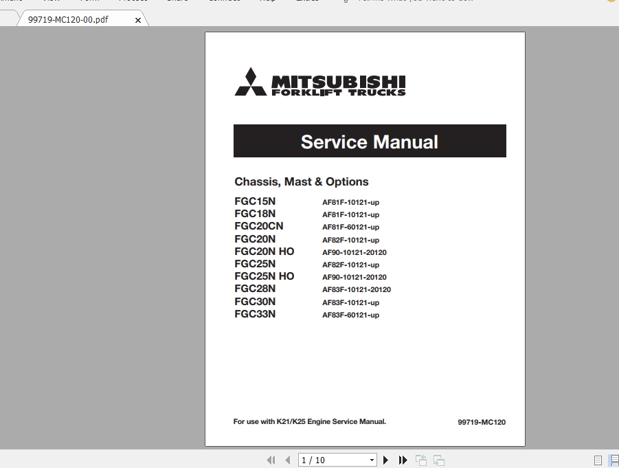 Mitsubishi Forklift FGC25N Service Manual 1