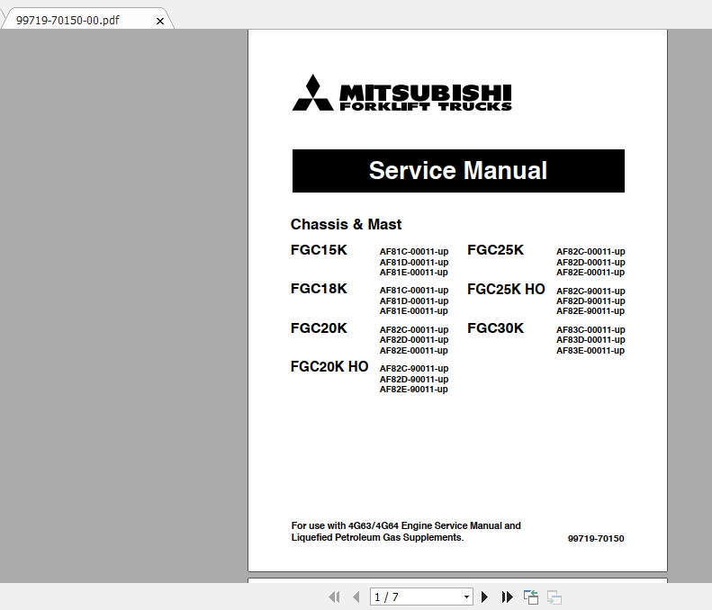 Mitsubishi Forklift FGC30K Service Manual 1