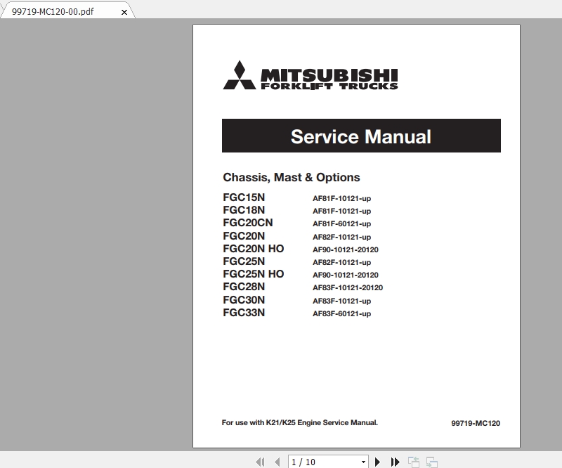 Mitsubishi Forklift FGC33N Service Manual 1