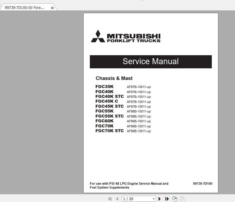Mitsubishi Forklift FGC40K STC Service Manual 1
