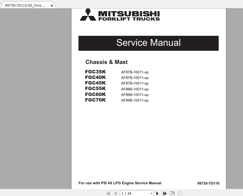 Mitsubishi Forklift FGC40K Service Manual 1