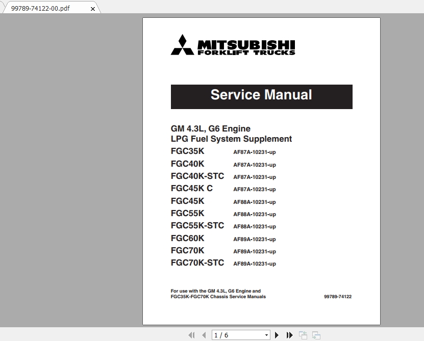 Mitsubishi Forklift FGC45K STC Service Manual 1