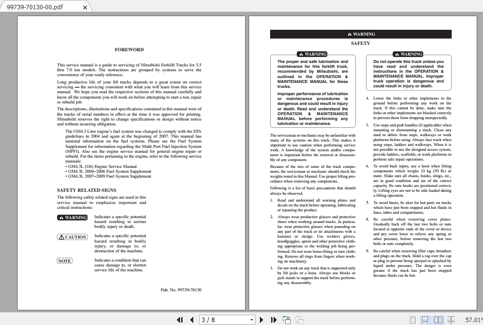 Mitsubishi Forklift FGC55K Service Manual 1