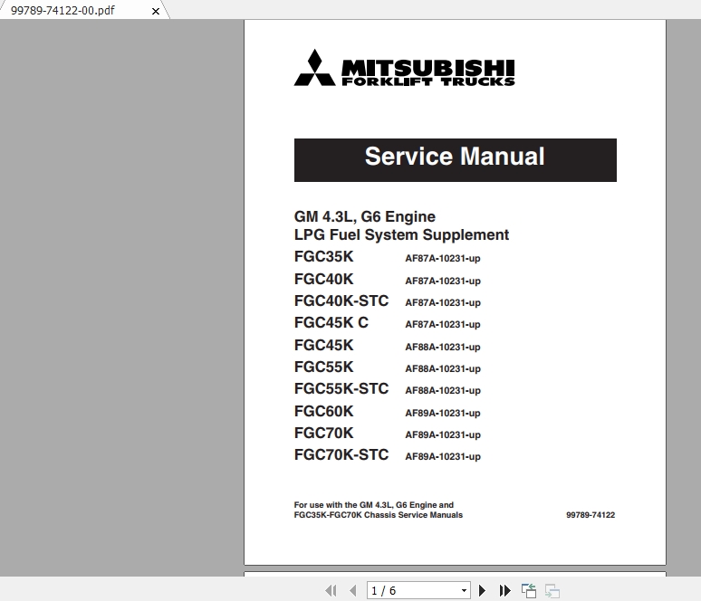 Mitsubishi Forklift FGC60K Service Manual 1