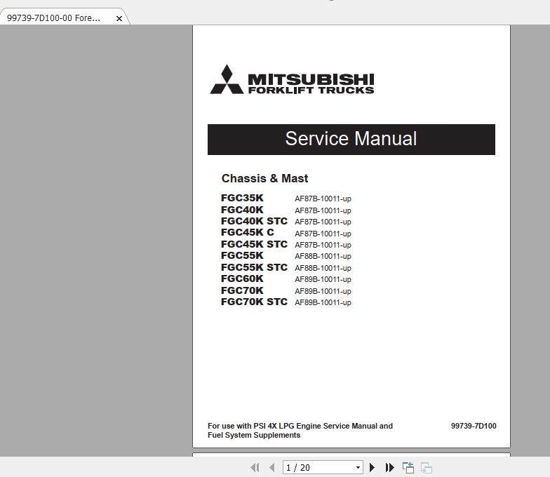 Mitsubishi Forklift FGC70K STC Service Manual 1