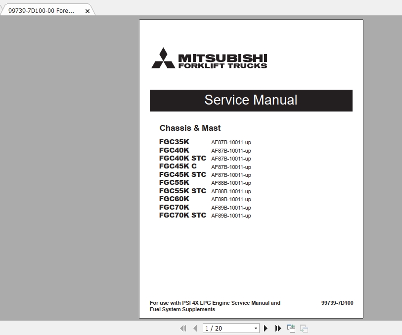 Mitsubishi Forklift FGC70K Service Manual 1
